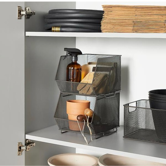 NWOT The Container Store Silver Mesh Stackable Storage Bin 10.75”Dx8.5”Wx7.75”H - Picture 2 of 3